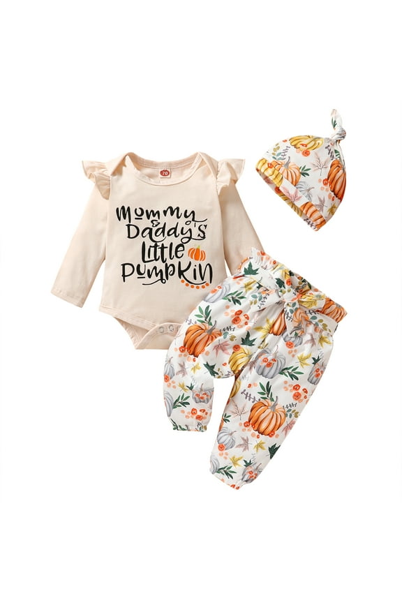Infant Baby Girl First Halloween Outfit Toddler Girls Thanksgiving Cute Pumpkin Clothes Set for 0-3 Months