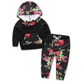 thumbnail image 1 of Infant Baby Girl Floral Pattern Long Sleeve Hooded Sweatshirt and Pants Cotton Outfit, 1 of 61