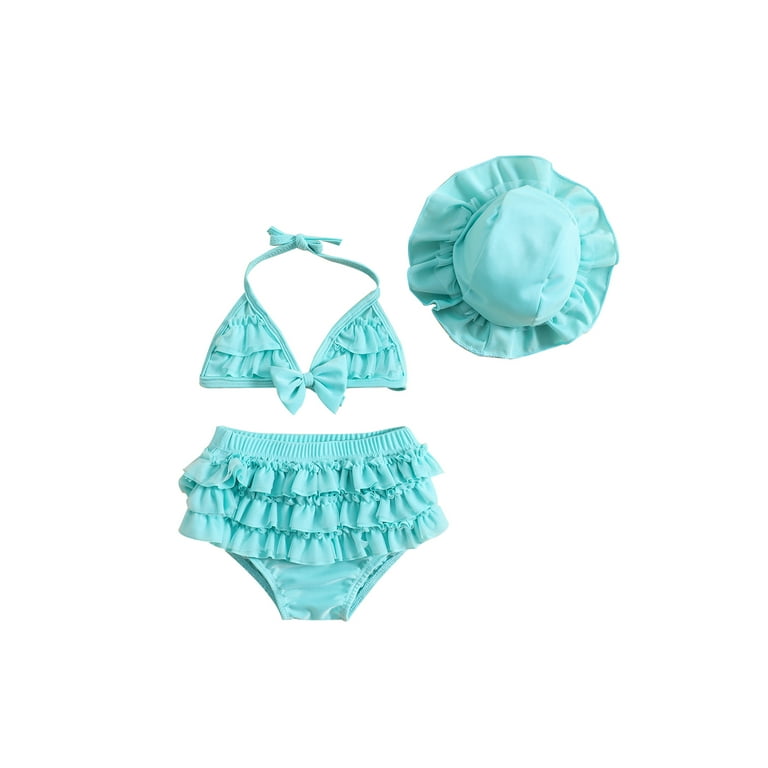 Infant Baby Girl Flower Swimsuit 3Pcs Halter Triangle Tops Ruffle