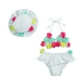 thumbnail image 1 of Infant Baby Girl Flower Swimsuit 3Pcs Halter Triangle Tops Ruffle Bottoms Sun Hat Bikini Set Bathing Suit Swimwear, 1 of 10