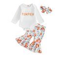 thumbnail image 1 of Infant Baby Girl Halloween Clothes 3M 6M 12M 18M  Long Sleeves Romper Pumpkin Print Flare Pants Cute Newborn Outfit Set, 1 of 10