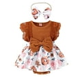 thumbnail image 1 of Infant Baby Girl Lace Ruffle Sleeveless Ribbed Romper Floral Dress Jumpsuit with Headband, 1 of 5
