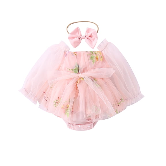 Infant Baby Girl Mesh Romper Dress with Headband Princess Outfit Photoshoot Clothing for 1-18 Months