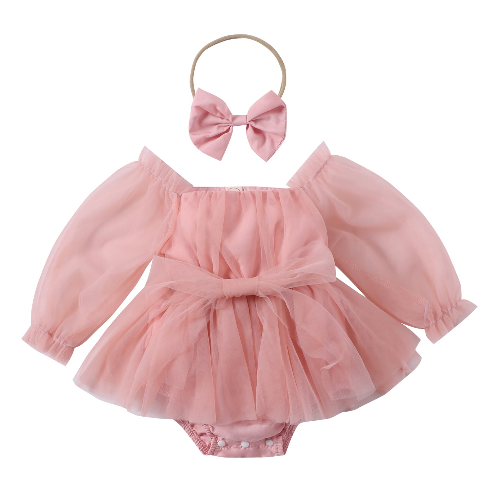 Infant Baby Girl Mesh Romper Dress with Headband Princess Outfit