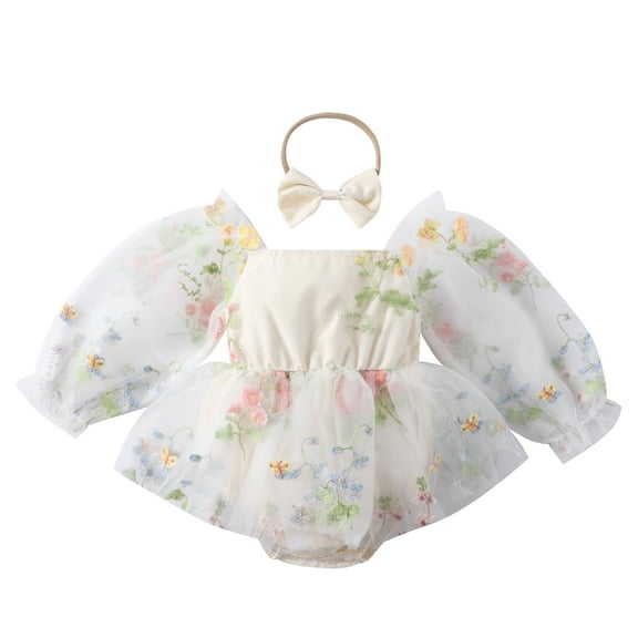 Infant Baby Girl Photoshoot Clothes Flower Mesh Romper Dress Cake Smash Princess Jumpsuit 1-18M