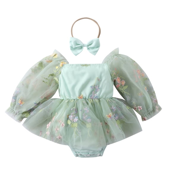 Infant Baby Girl Photoshoot Clothes Flower Mesh Romper Dress Cake Smash Princess Jumpsuit 1-18M