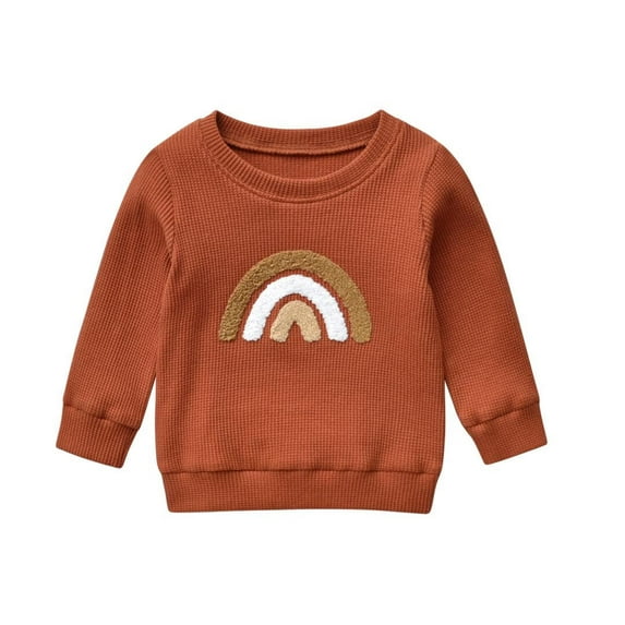 Infant Baby Girl Rainbow Sweatshirt Crewneck Pullover Sweater Long Sleeve Shirt Fall Winter Clothes Brown 6-9 Months