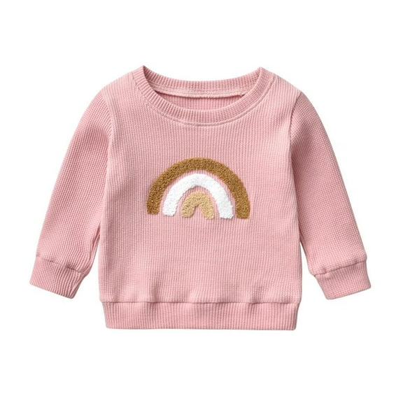 Infant Baby Girl Rainbow Sweatshirt Crewneck Pullover Sweater Long Sleeve Shirt Fall Winter Clothes Pink 0-3 Months