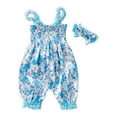 thumbnail image 1 of Infant Baby Girl Romper Jumpsuit Sleeveless Ruffle Floral Bodysuit Clothes Summer One Piece Outfits with Headband, 1 of 6