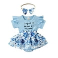 thumbnail image 1 of Infant Baby Girl Short Sleeve Bodysuit Dress Ruffles Crew Neck + Headband Floral Dresses Rompers 2Pcs Sets 0-24 Months, 1 of 10