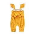 thumbnail image 1 of Infant Baby Girl Summer Jumpsuit, Fly Sleeve Square Neck Tassel Decoration Bodysuit with Bow Belt, 1 of 9