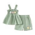 thumbnail image 1 of Baby Girl Summer Outfit Daisy Print Sleeveless Romper + Ruffle Bloomer Shorts + Headband Clothes Set 0-3 Months Baby Girl Clothes Purple, 1 of 7