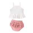 thumbnail image 1 of Infant Baby Girl Summer Outfit Set Sleeveless Ruffle Top Layered Shorts White Pink Clothing Sets, 1 of 5