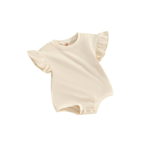 Infant Baby Girl Summer Romper Solid Color Round Neck Flying Sleeve Bodysuit Tops