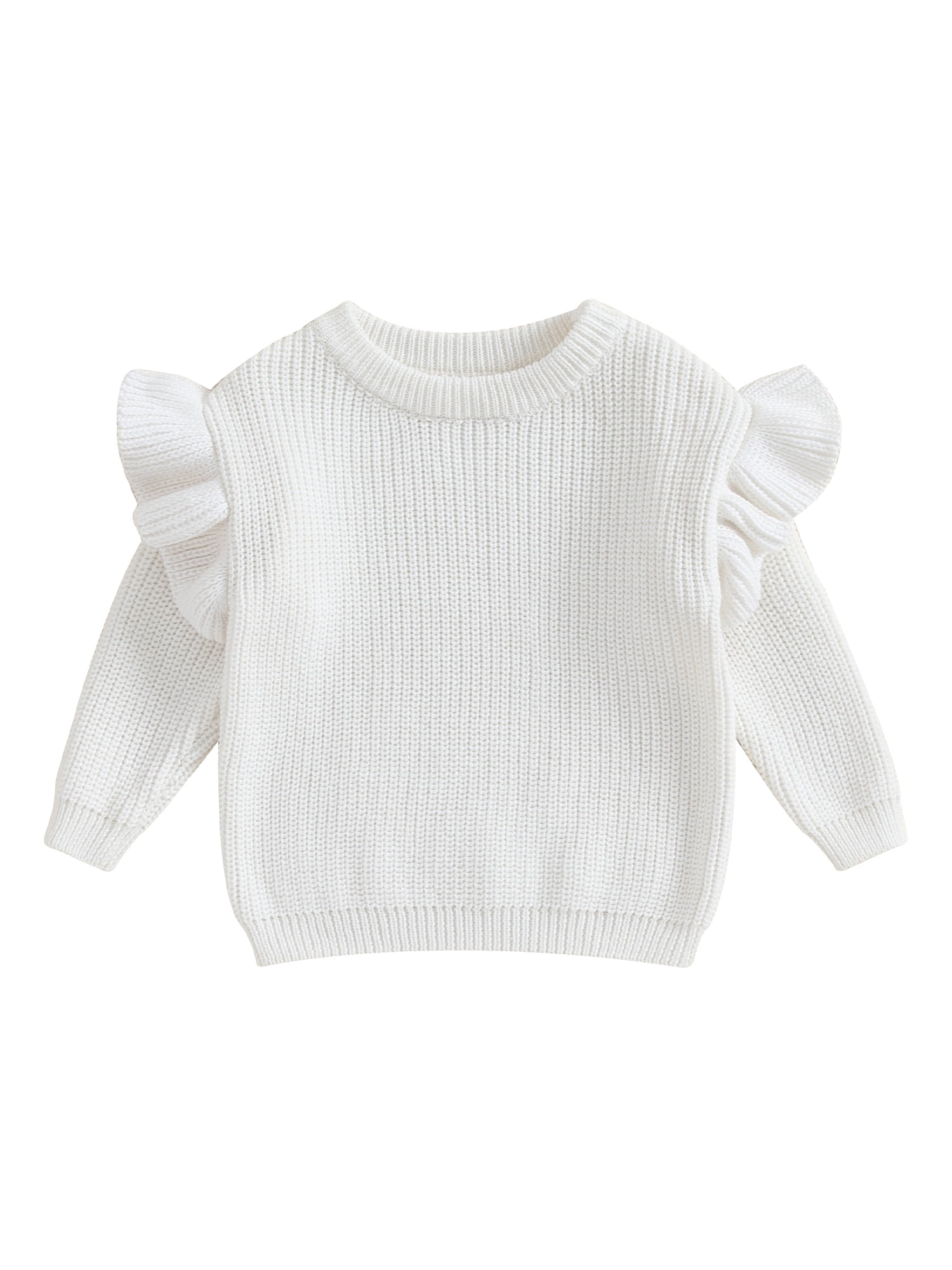 Infant Baby Girl Sweaters Cute Ruffle Long Sleeve Crewneck Solid Color