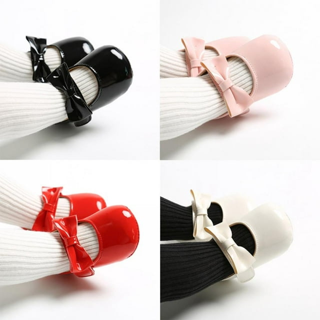Infant Baby Girl T-Strap Pu Leather Mary Jane T-Bar Buckle Oxford Princess Wedding Dress Flat Shoes Anti-Slip Soft Rubber Sole Toddler First Walking Sneaker