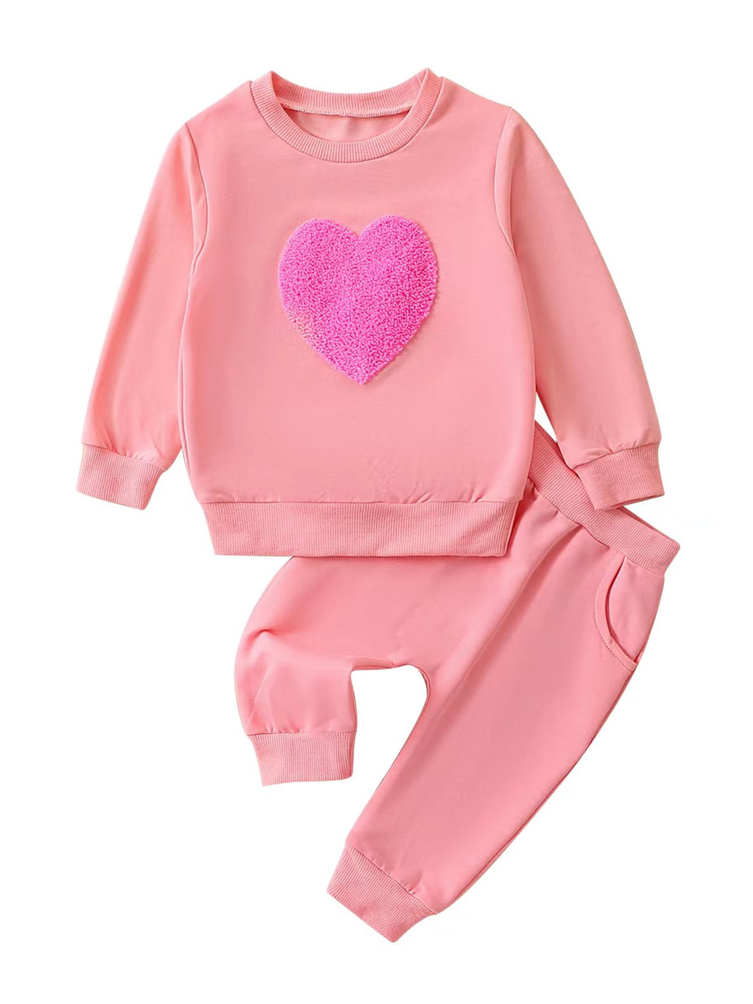 Infant Baby Girl Valentine's Day Clothes Heart Embroidery Long Sleeve