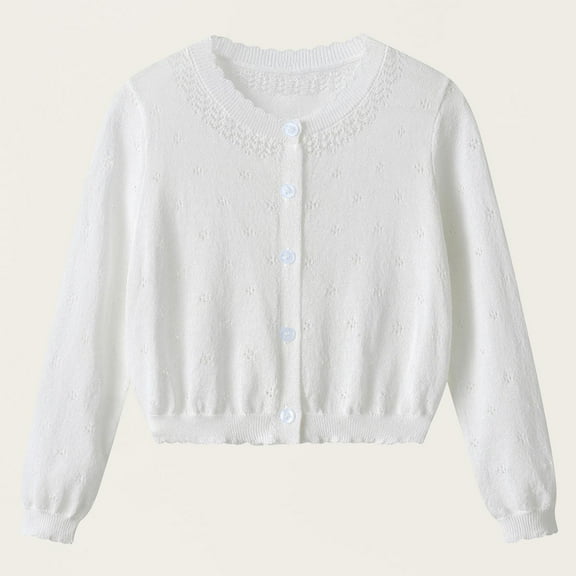 Infant Baby Girl Warm Clothes Long Sleeve Solid Color Cardigan Coat Knit Sweater Jumper Sweatshirt Winter Knitted Pullover Chunky Knitwear Outfits for Little Girl White 9-10 Years