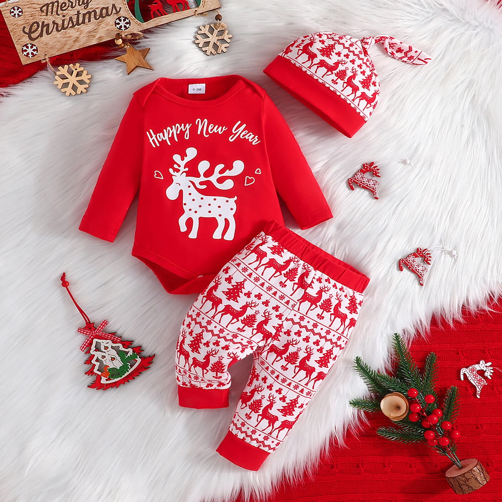Infant Baby Girl Xmas Long Sleeve Outfit My First Christmas Romper