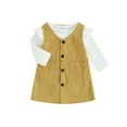 thumbnail image 1 of Infant Baby Girls 2 Piece Outfits Ruffles Long Sleeves Romper and Button Tank Dress Fall Spring Clothes, 1 of 9