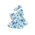 thumbnail image 1 of Infant Baby Girls 2 Piece Summer Set, Fly Sleeve Square Neck Flower Romper Dress + Cute Headband Outfits, 1 of 7