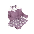 thumbnail image 1 of Infant Baby Girls 2Pcs Spring Outfits Long Sleeve Bow Front Daisy Print Romper with Headband Set, 1 of 8