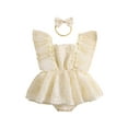 thumbnail image 1 of Infant Baby Girls 2Pcs Summer Outfits Ruffle Sleeveless Lace Romper Dress with Headband Set, 1 of 9