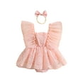 thumbnail image 1 of Infant Baby Girls 2Pcs Summer Outfits Ruffle Sleeveless Lace Romper Dress with Headband Set, 1 of 9