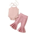 thumbnail image 1 of Infant Baby Girls 2Pcs Summer Outfits Sleeveless Halter Ribbed Romper + Flare Pants Set, 1 of 9