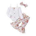 thumbnail image 1 of Infant Baby Girls 3 Piece Outfits Ribbed Long Sleeve Romper and Flared Pants Headband Set, 1 of 9