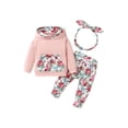 thumbnail image 1 of Infant Baby Girls 3 Pieces Outfits, Long Sleeve Big Pockets Hoodies + Floral Print Long Pants + Headband Set, 1 of 9