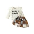 thumbnail image 1 of Infant Baby Girls 3-piece Outfit, Long Sleeve Solid/Letters Print T-shirt with Plaid Skirt and Headband Set, 1 of 9