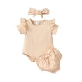 thumbnail image 1 of Infant Baby Girls 3PCS Shorts Sets Short Sleeve O Neck Ruffle Romper Bow PP Shorts Headband Sets, 1 of 7