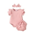 thumbnail image 1 of Infant Baby Girls 3PCS Shorts Sets Short Sleeve O Neck Ruffle Romper Bow PP Shorts Headband Sets, 1 of 6