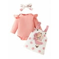 thumbnail image 1 of Infant Baby Girls 3PCS Skirt Sets Long Sleeve Ruffle Romper Tops Pig Print Suspender Skirt Headband Sets, 1 of 8