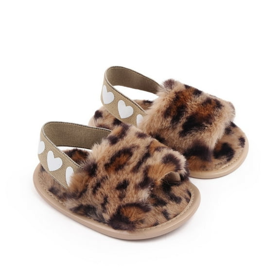 Infant Baby Girls Anti-slip Sandals Toddler Faux Fur Tie-dye Slippers House Shoes