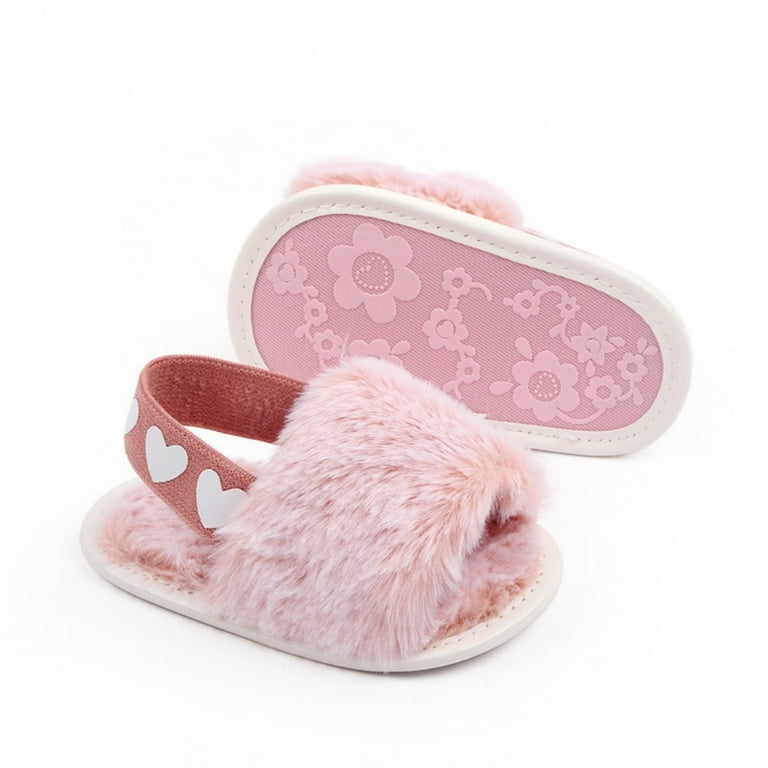 Girls Heart Faux Fur Slippers