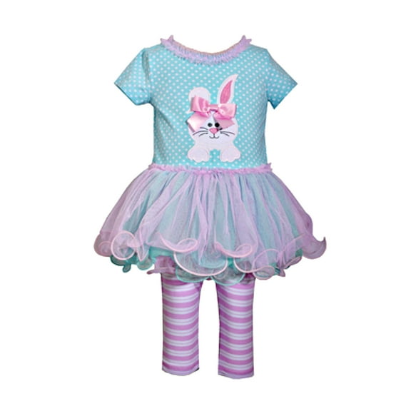 Infant Baby Girls Aqua Bunny Tutu Top And Striped Leggings Set 12 months