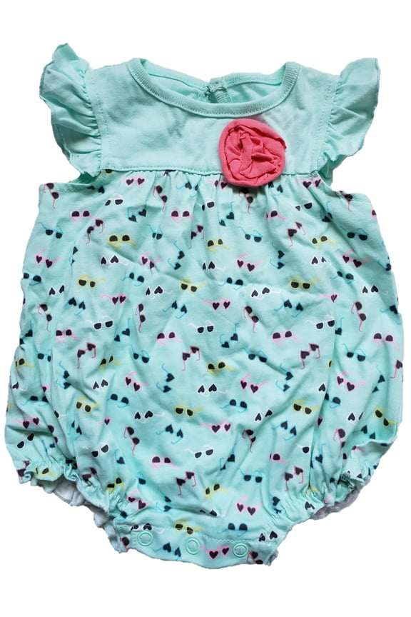 Infant Baby Girls Aqua Green Heart Sunglasses Print Cotton Summer Romper Newborn
