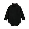 thumbnail image 1 of Infant Baby Girls Autumn Knit Romper Black Long Sleeve Turtleneck Ribbed Playsuit, 1 of 8