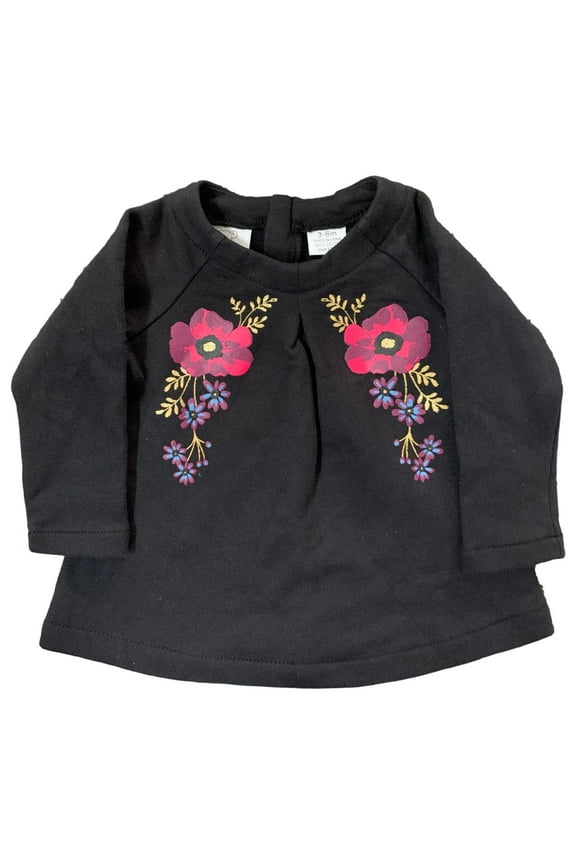Infant & Baby Girls Black Tunic Top Pink Flowers Sweatshirt Shirt 3-6M