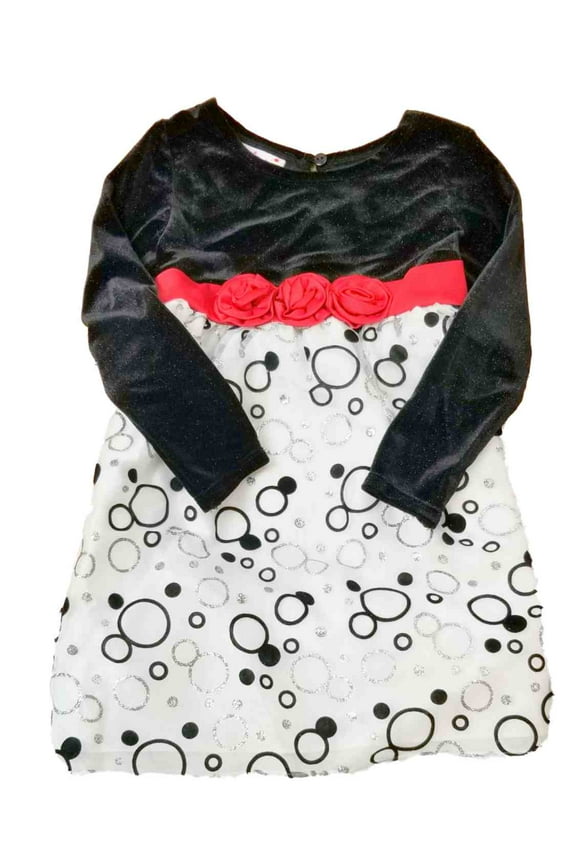 Infant Baby Girls Black Velvet Polka Dot Rose Christmas Holiday Party Dress 0-3M