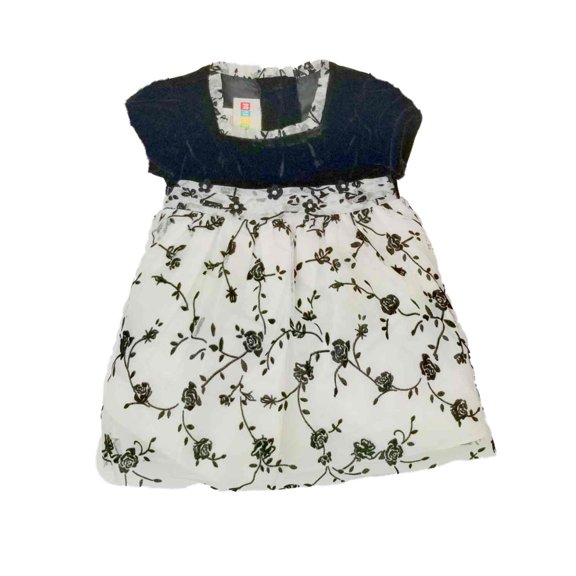 Infant Baby Girls Black Velvet White Rose Christmas Holiday Party Dress 6-9M