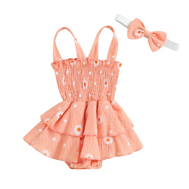 Infant Baby Girls Bodysuit Rompers Dress Newborn Short Sleeve Daisy