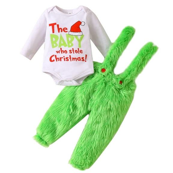 Infant Baby Girls Boys Christmas Jumpsuit Set Letter Print Long Sleeve Romper Plush Suspender Pants Clothes