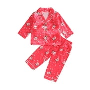 WEITIAN Infant Baby Girls Boys Christmas Pajamas Gingerbread/Reindeer Long Sleeve Tops and Pants Toddler Christmas PJs