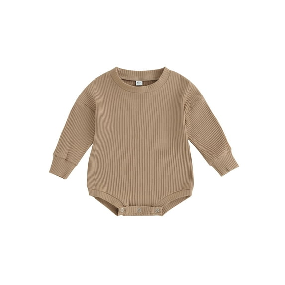 Infant Baby Girls Boys Fall Clothes Long Sleeve Crew Neck Bubble Romper Ribbed Solid Color Fall Casual Bodysuit