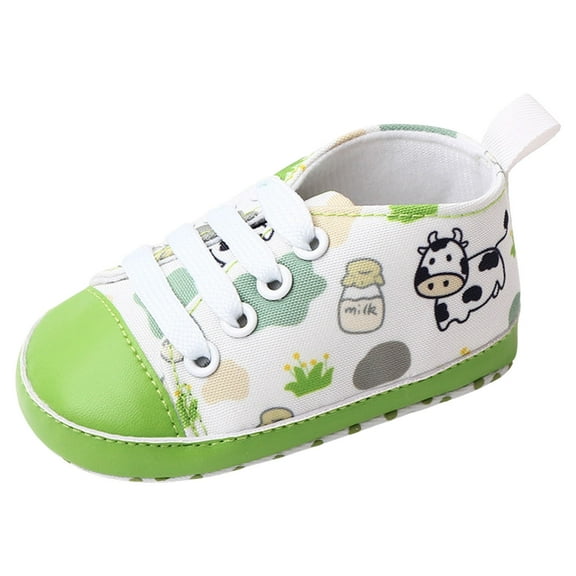 Infant Baby Girls Boys Lace Up Cartoon Canvas Shoes Soft Sole Toddler Slip On Sneaker Casual Cute Walking Shoes