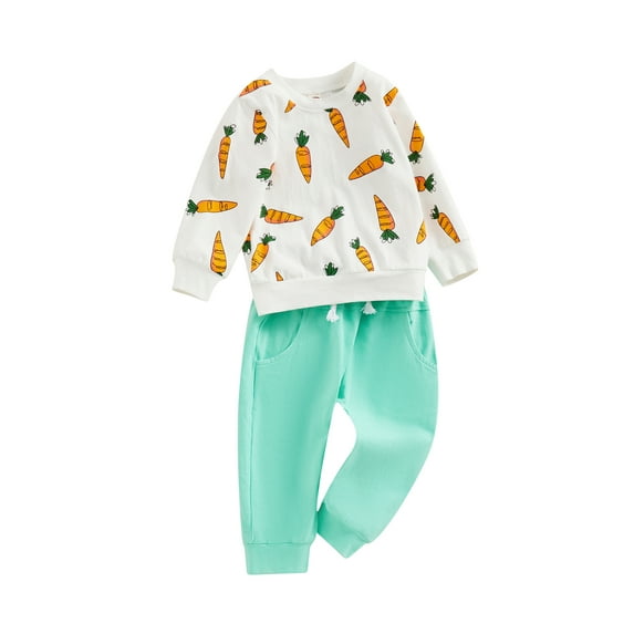 Infant Baby Girls Boys Pants Set, Long Sleeve Crew Neck Carrot Print Sweatshirt with Sweatpants