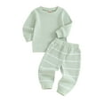 thumbnail image 1 of Infant Baby Girls Boys Pants Set, Long Sleeve Crew Neck Sweatshirt with Striped Sweatpants Outfit, 1 of 8